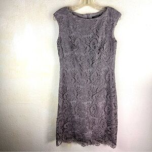 LAUREN RALPH LAUREN Silverish Gray Cocktail dress with lace overlay. Size 4.